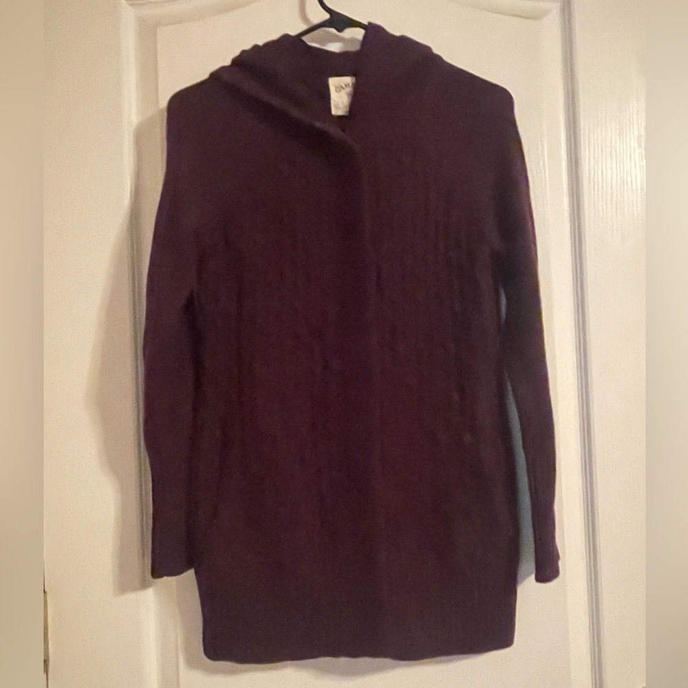 Cambridge Dry Goods Hooded Cardigan Women XS Purple Wool Blend Cable Knit Chunky